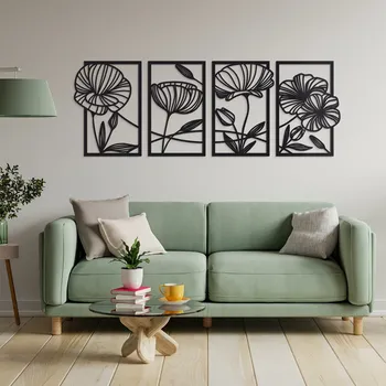 Obraz Dřevěný 4-dílný obraz - Divoké máky | DUBLEZ