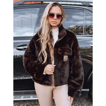 Dámský kabát Hnědý dámský kožíšek s ozdobnými klopami TY5241 Velikost: L