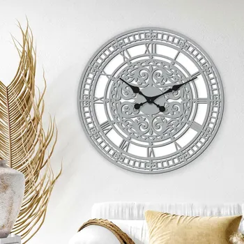 Hodiny Nástěnné vintage hodiny ze dřeva - Majestique, Stříbrná | DUBLEZ