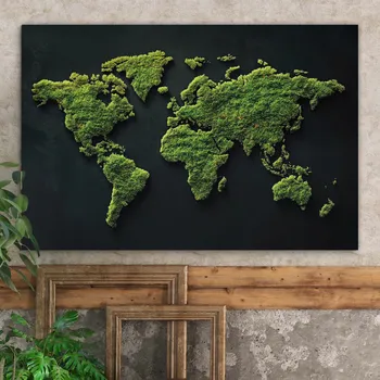 Dřevěný obraz - Mechová mapa světa | DUBLEZ