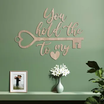 Samolepící dekorace Dřevěný anglický citát o lásce na zeď - Key | DUBLEZ