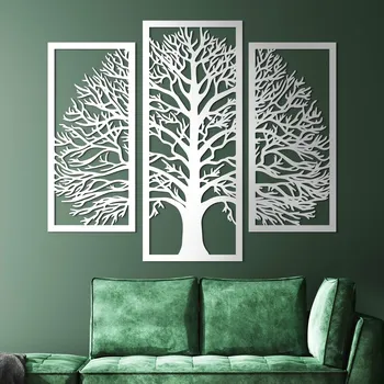 Obraz 3 dílný dřevěný obraz - Strom štěstí, Bílá | DUBLEZ