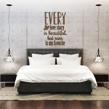 Samolepící dekorace DUBLEZ Dřevěný citát o lásce v angličtině - Every love story... Ořech