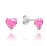 MINET Stříbrné náušnice SRDÍČKA s růžovými opálky JMAS0138PE00