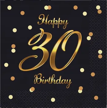 Papírový ubrousek Ubrousky k 30. narozeninám Godan černo-zlaté 20 ks