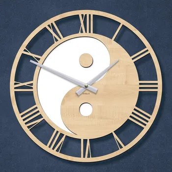 Hodiny Nástěnné hodiny s motivem Jin jang, Javor | DUBLEZ