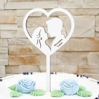 Obraz Svatební ozdoba na dort - Manželský pár v srdíčku se jmény | DUBLEZ