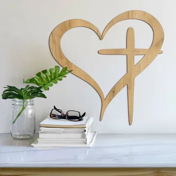 Obraz Dřevěný obraz na zeď - Srdce a kříž, Dub zlatý | DUBLEZ