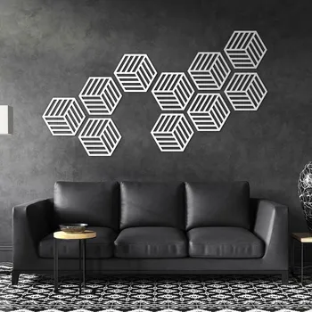 Obraz Dřevěný obraz na zeď - Hexagon (5 ks), Bílá | DUBLEZ