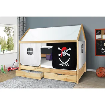 Dětská postel Světmimi Domečková postel PŘÍRODNÍ 90 x 200 cm PIRÁT Úložný prostor: ANO