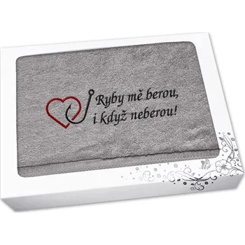 Dárkový potravinový koš Dárkové balení osušky pro rybáře Ryby mě berou... šedá