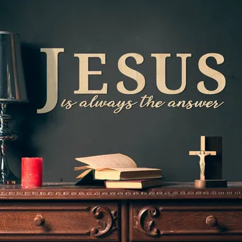 Samolepící dekorace Dřevěná samolepka - JESUS is always the answer | DUBLEZ