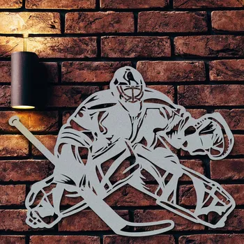 Obraz Dárek pro hokejistu - Dřevěný obraz Brankář, Stříbrná | DUBLEZ