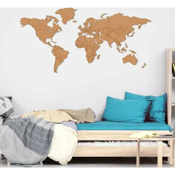 Dřevěná 3D mapa světa s vyznačenými hranicemi států | DUBLEZ