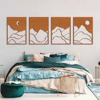 Obraz Vícedílná dřevěná dekorace - Noční obloha, Třešeň | DUBLEZ