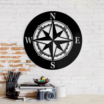 Obraz Dřevěná dekorace na zeď - Kompas, Černá | DUBLEZ