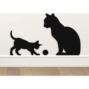 Obraz Dřevěná nálepka na zeď - 2 kočky | DUBLEZ
