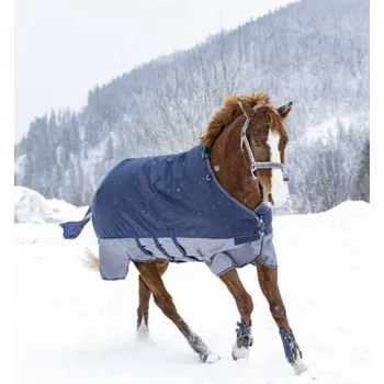 Deka pro koně EQUITHÈME Deka nepromokavá Tyrex Equithème, s břišním dílem, navy/grey Délka zad: 145 cm