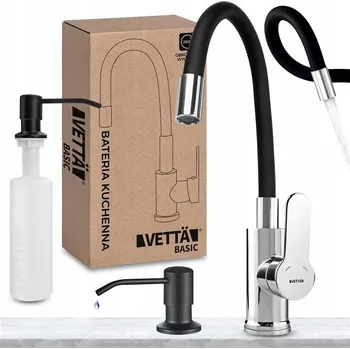 Vodovodní baterie Kuchyňská stojánková baterie VETTÄ kuchyňská + dávkovač černá, stříbrná