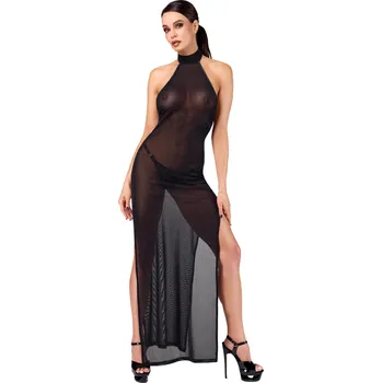 Dámské erotické šaty Noir Handmade F372 Onyx Twin-Slit Long Dress Black Velikost L