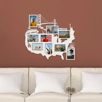 Obraz DUBLEZ Dřevěný nástěnný fotorámeček - Mapa USA 66x60 cm