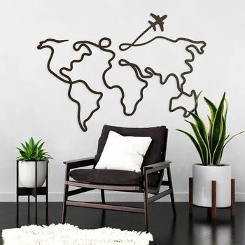 Minimalistická mapa světa na zeď, Wenge | DUBLEZ