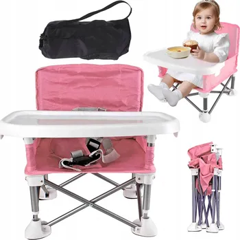 Obraz KOJENECKÉ SKLÁDACÍ ŽIDLIČKA RŮŽOVÁ S BEZPEČNOSTNÍMI PÁSY A KAPSOU