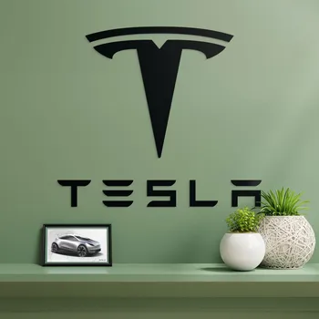 Obraz Dřevěný znak auta na zeď - Tesla, Černá | DUBLEZ