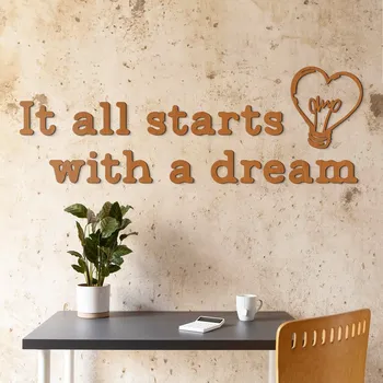 Samolepící dekorace Motivační citát na zeď - It all starts with a dream, Třešeň | DUBLEZ