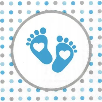 Papírový ubrousek Ubrousky s potiskem nožiček modré 20 kusů Baby Shower Křtiny