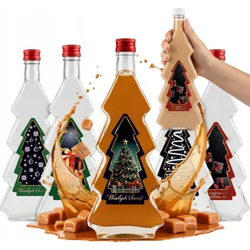 Vánoční dekorace 5x Butelki CHOINKA 500ml + ETYKIETA CHOINKA láhve na vánoční likéry víno