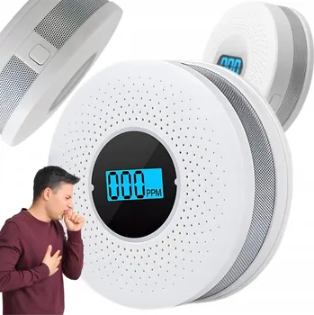 Zabezpečovací technika Czujnik dymu i tlenku węgla 2v1 s LCD displejem