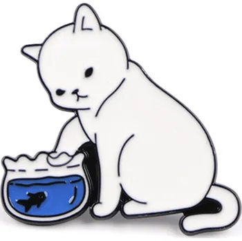 Náramek Brož / odznak kočka, malé, 1 bílá