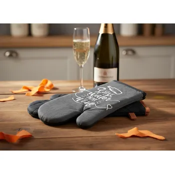 Chňapka Kuchyňské bavlněné rukavice - chňapky WINE COUNTRY šedá/bílá 100% bavlna 19x30 cm