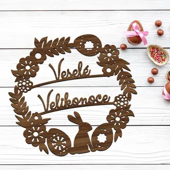 Věnec Dřevěný věnec na dveře - Veselé Velikonoce | DUBLEZ