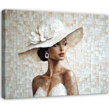 Obraz OBRAZ ŽENA V KLOBOUKU ABSTRAKCE DO LOŽNICE OBÝVÁKU NA PLÁTNĚ 60x40