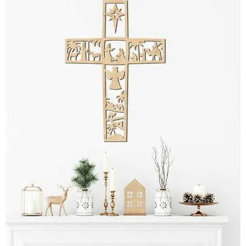 Obraz DUBLEZ Vyřezávaný kříž ze dřeva - Betlém 21 x 30 cm