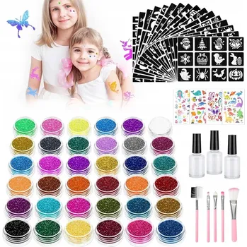 Odstranitelné tetování VELKÁ SADA NA TETOVÁNÍ TŘPYTIVÉ TETOVÁNÍ ŠABLONY 36 barev PRO DĚTI