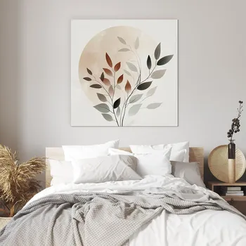 Obraz Dřevěný boho obraz - Lístky v kruhu | DUBLEZ