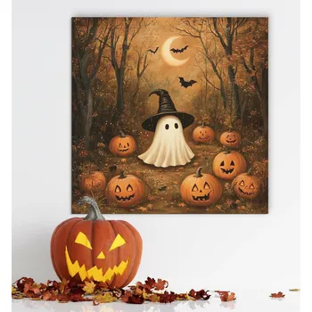 Obraz Halloween obraz ze dřeva - Duch a dýně | DUBLEZ