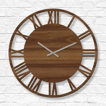 Hodiny Dřevěné hodiny na zeď - Římská čísla - Silver, Ořech | DUBLEZ
