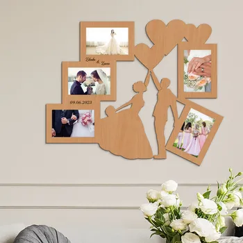 Obraz Svatební rámeček na fotky se jmény a datem, Buk | DUBLEZ