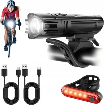 Cyklosvítilna PŘEDNÍ A ZADNÍ SVĚTLO NA KOLO LED VODĚODOLNÉ AKUMULÁTOR USB NA ŘÍDÍTKA