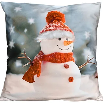 Polštář Vánoční 3D návlek, Sněhulák s červenou čepičkou a šálou, 40 x 40 cm