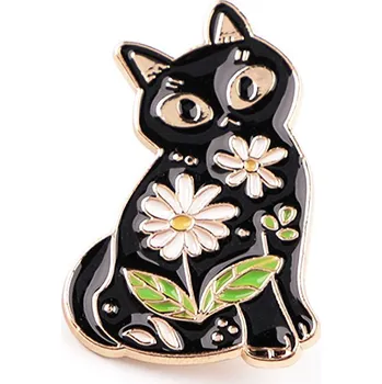 Brož Brož / odznak kočka, barva 5 černá květy
