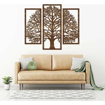 Obraz 3 dílný dřevěný obraz - Strom štěstí, Ořech | DUBLEZ