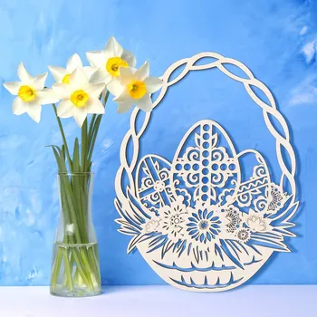 Velikonoční dekorace Dřevěný košík s velikonočními vajíčky | DUBLEZ