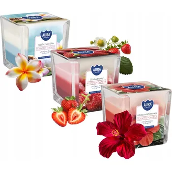 Svíčka Parafínová vonná svíčka Voňavá zahrada Jahoda Self Care Aura 3 ks