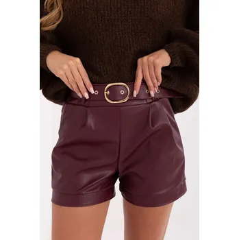 Dámské kraťasy RUE PARIS Koženkové kraťasy s páskem bordó Velikost: UNI