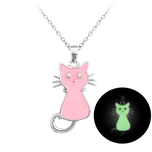 MINET Svítící růžový dětský stříbrný náhrdelník KOČIČKA JMAD0024PN38